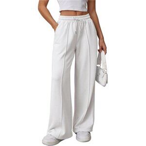 Womens Wide Leg Sweatpants High Waisted White
